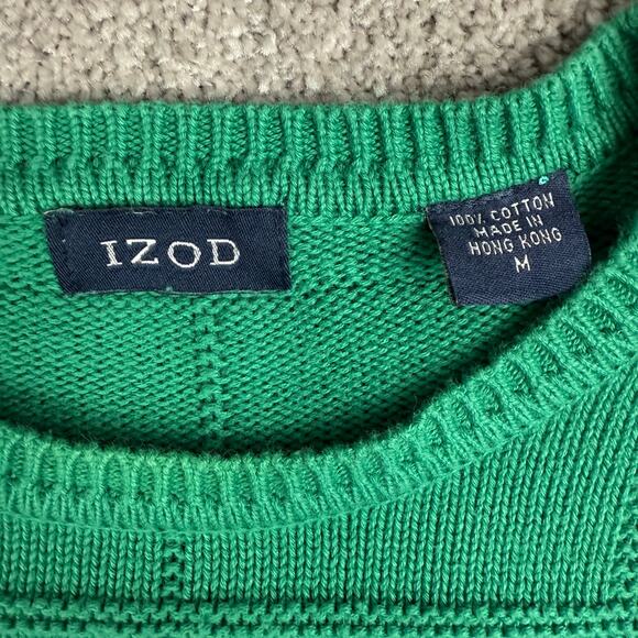 Green Izod Sweater Size M Cotton Checker Texture Knit Pullover Golf Preppy - Picture 4 of 4